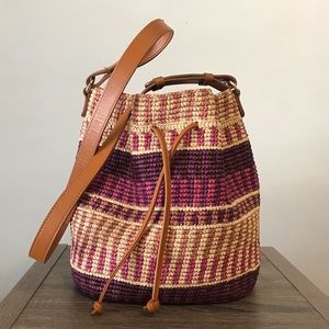 EUC Like New Sézane Farrow Raffia Striped Bucket Bag with Crossbody Strap